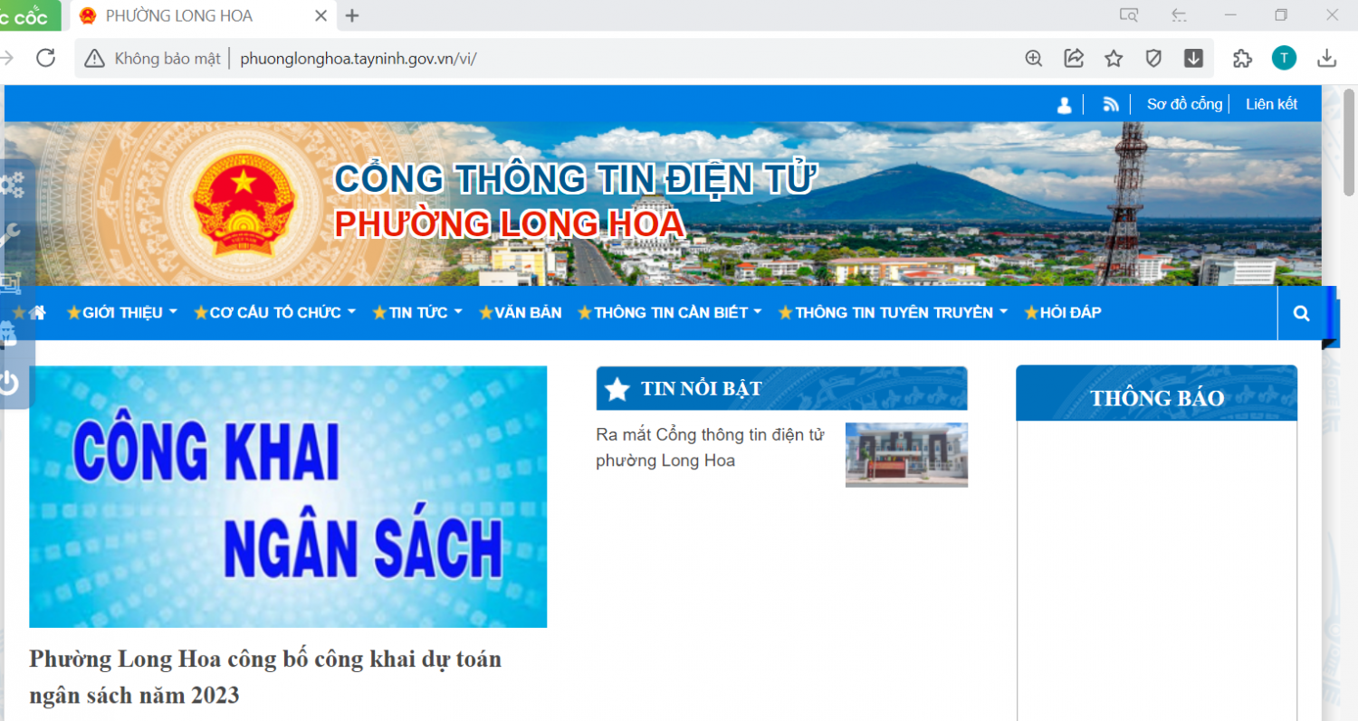 Giao diện Cổng Thông tin điện tử phường Long Hoa